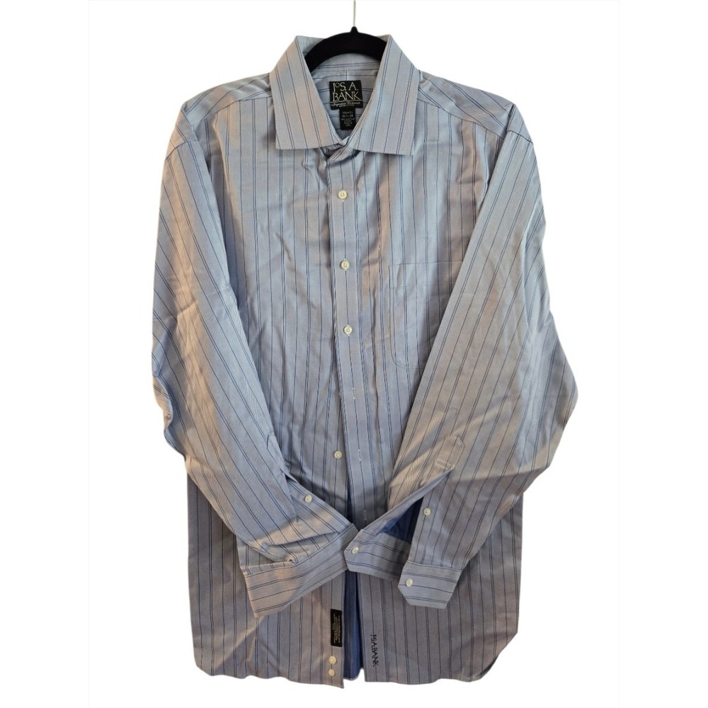 Jos. A. Bank Signature Collection Men's Blue Striped Wrinkle Free Shirt 16.5x32